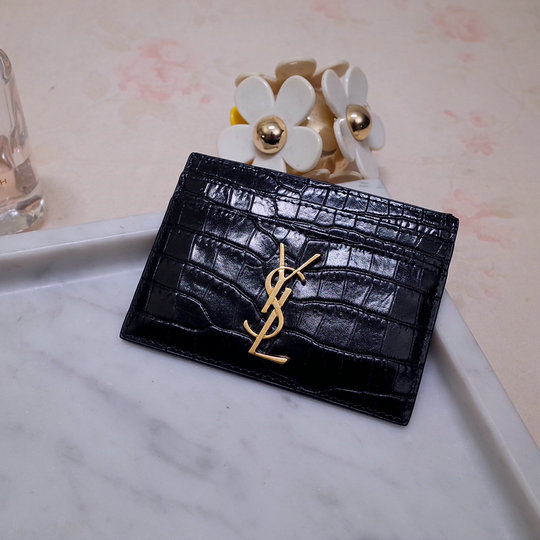 2020 Saint Laurent Monogram card case in black crocodile embossed leather