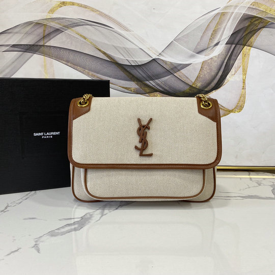 2020 Saint Laurent Niki Medium Bag in cotton canvas and vintage leather