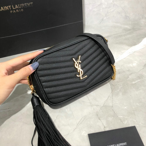 2020 Saint Laurent Lou Mini Bag in black grain de poudre embossed leather