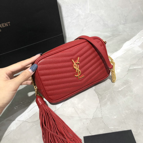 2020 Saint Laurent Lou Mini Bag in red grain de poudre embossed leather