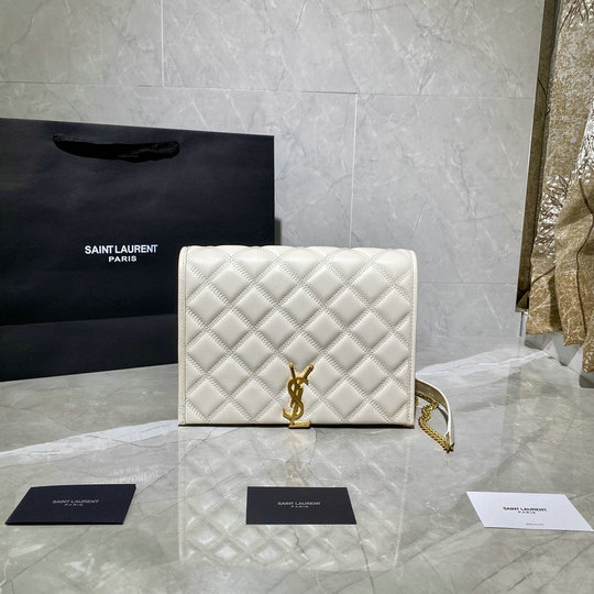 2021 Saint Laurent Becky Mini Chain Bag in blanc vintage quilted lambskin