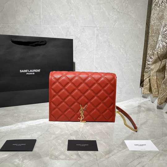 2021 Saint Laurent Becky Mini Chain Bag in red quilted lambskin