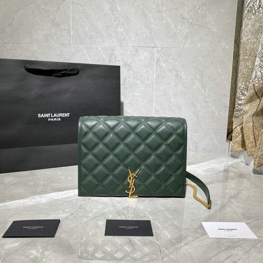 2021 Saint Laurent Becky Mini Chain Bag in green quilted lambskin