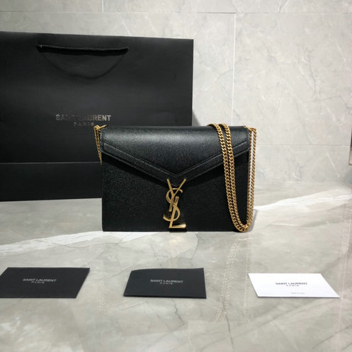 2021 Saint Laurent Cassandra Monogram Clasp Bag in grain de poudre embossed leather