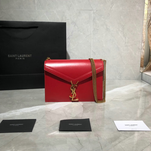 2021 Saint Laurent Cassandra Monogram Clasp Bag in red leather