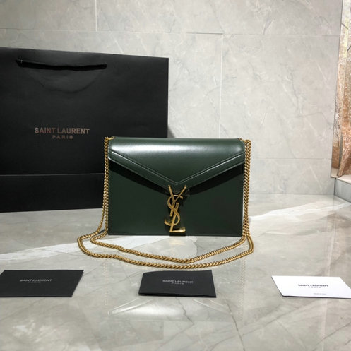 2021 Saint Laurent Cassandra Monogram Clasp Bag in green leather