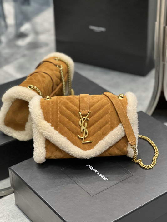 2021 Saint Laurent Envelope Small Bag in Suede and Shearling