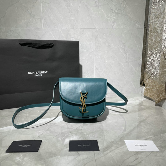 2021 Saint Laurent Kaia Small Satchel in turquoise smooth leather