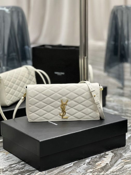 2021 Saint Laurent Kate Supple 99 Bag in white quilted lambskin leather