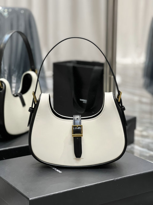 2021 Saint Laurent Le Fermoir Hobo Bag in White/Black Leather - Click Image to Close