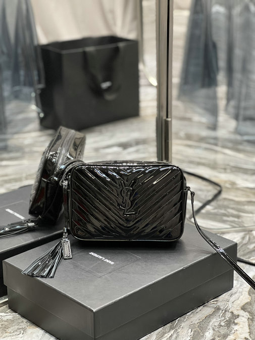 2022 Saint Laurent Lou Camera Bag in black patent leather