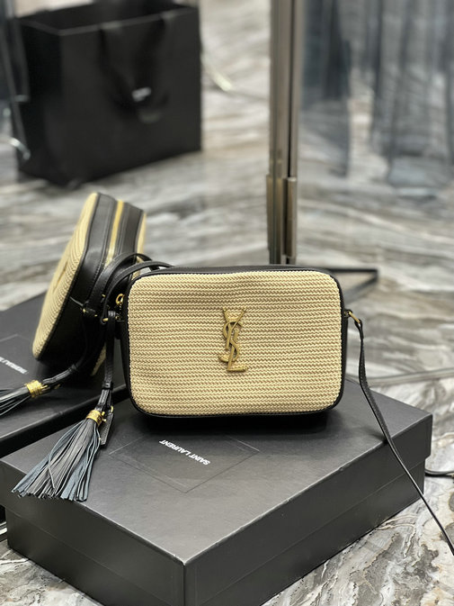 2021 Saint Laurent Lou Camera Bag in Raffia and Smooth Leather