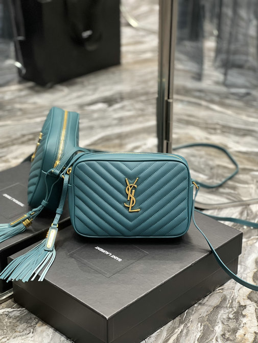 2021 Saint Laurent Lou Camera Bag in Turquoise Quilted Leather