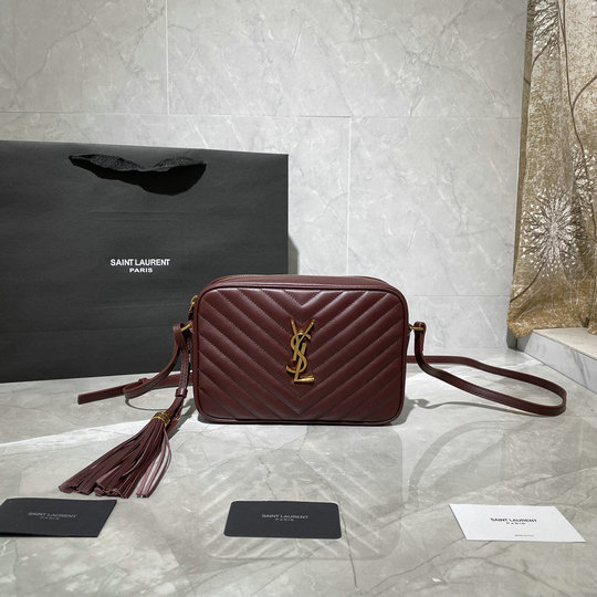 2021 Saint Laurent Lou Camera Bag in Burgundy Quilted Leather