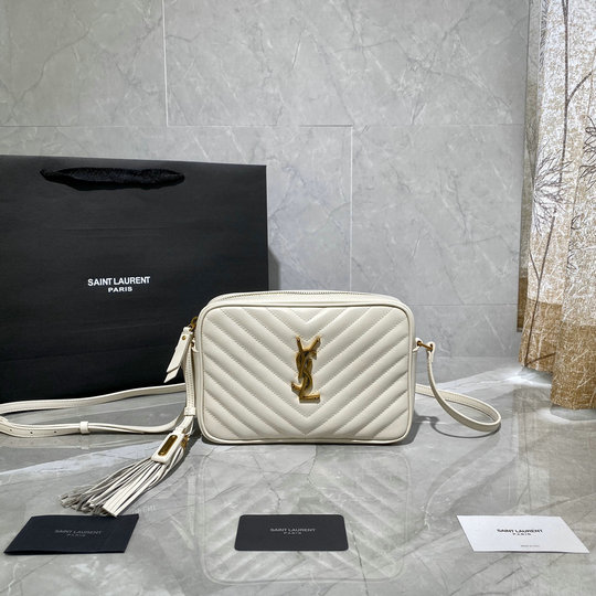 2018 Latest Saint Laurent Lou Camera Bag in Blanc Vintage Quilted Leather
