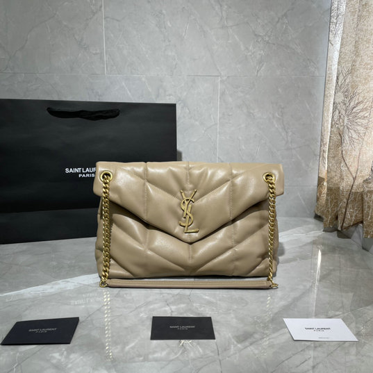 2021 Saint Laurent Loulou Puffer Medium Bag in beige quilted lambskin leather
