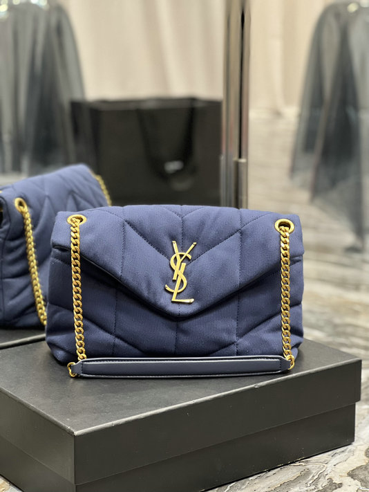 2022 Saint Laurent Puffer Small Bag in marine canvas and smooth leather