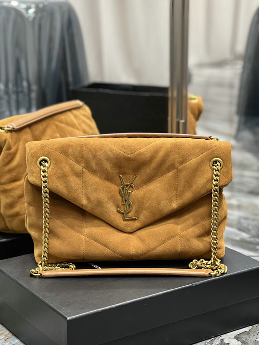 2021 Saint Laurent Puffer Medium Bag in Cinnamon Quilted Suede Leather