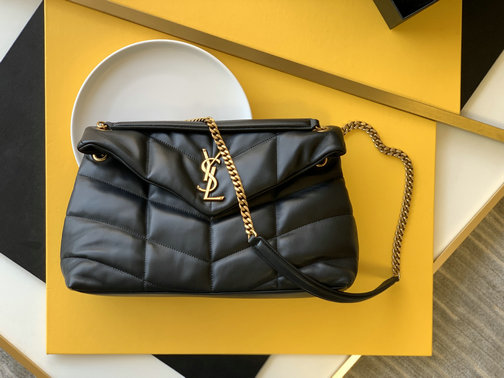 2021 Saint Laurent Loulou Puffer Medium Bag in black quilted lambskin leather