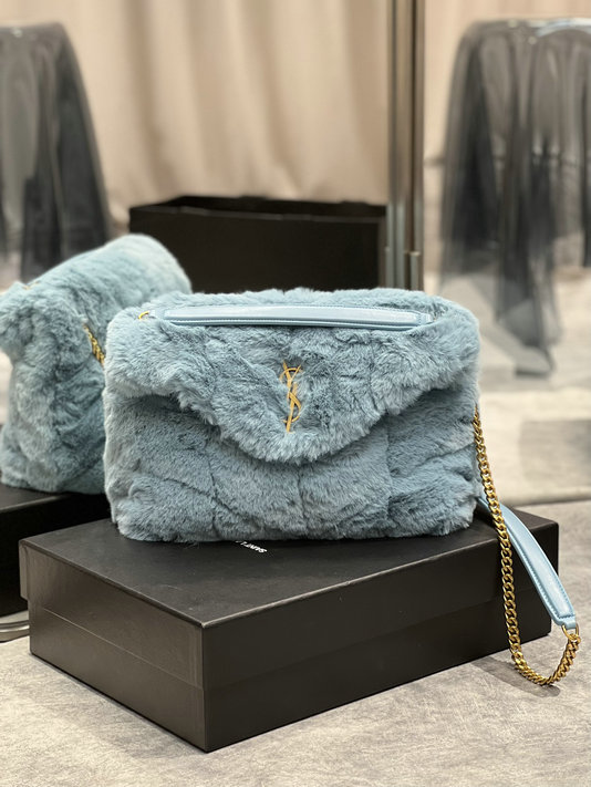 2021 Saint Laurent Puffer Small Bag in iced mint merino shearling and lambskin