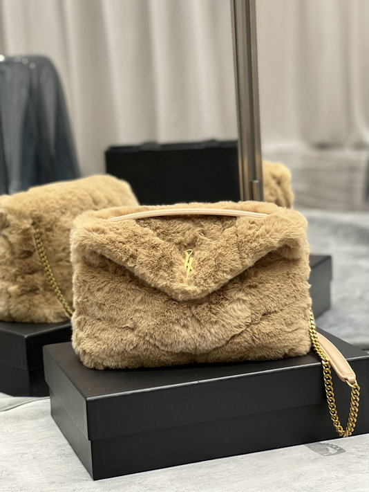 2021 Saint Laurent Puffer Small Bag in natural beige merino shearling and lambskin