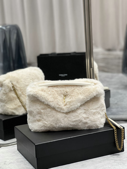 2021 Saint Laurent Puffer Small Bag in blanc vintage merino shearling and lambskin