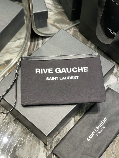 2021 Saint Laurent Rive Gauche Zippered Pouch in Black Canvas