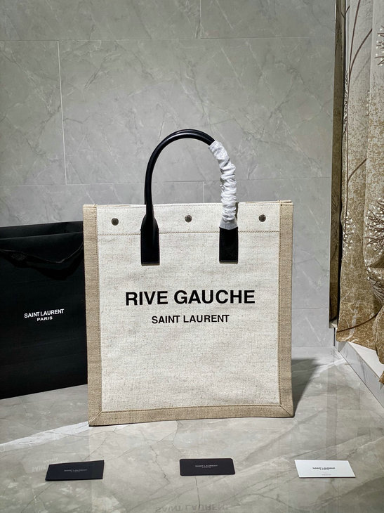 2021 Saint Laurent Rive Gauche N/S Shopping Bag in linen and cotton