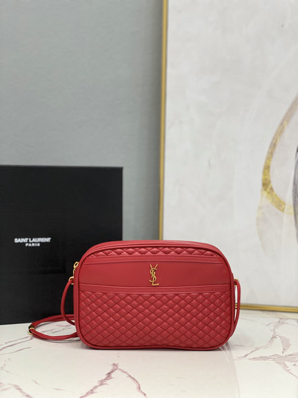 2021 Saint Laurent Victoire Camera Bag in rouge eros quilted lambskin leather