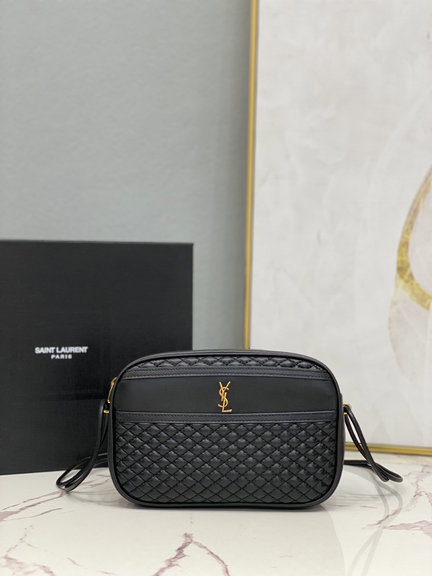 2021 Saint Laurent Victoire Camera Bag in black quilted lambskin leather