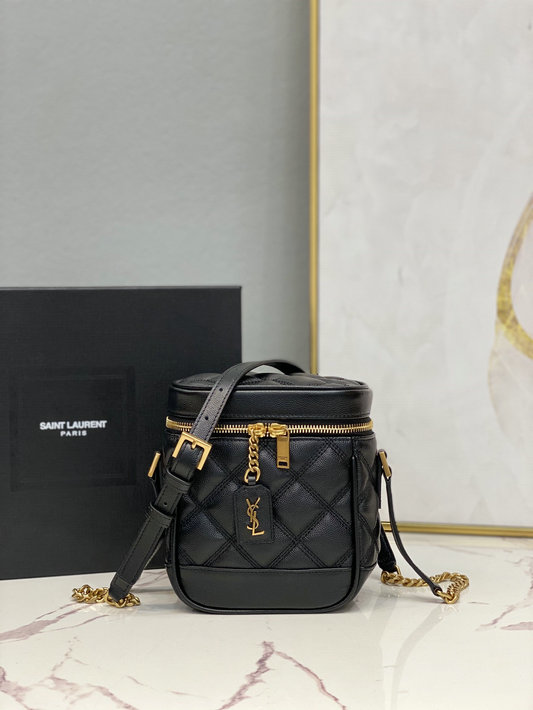 2021 Saint Laurent 80's Vanity Bag in black carré-quilted grain de poudre embossed leather