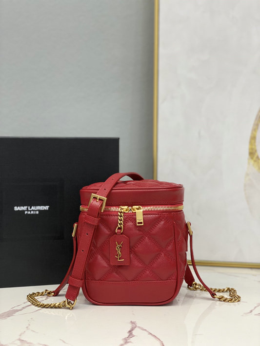 2021 Saint Laurent 80's Vanity Bag in rouge eros carré-quilted grain de poudre embossed leather