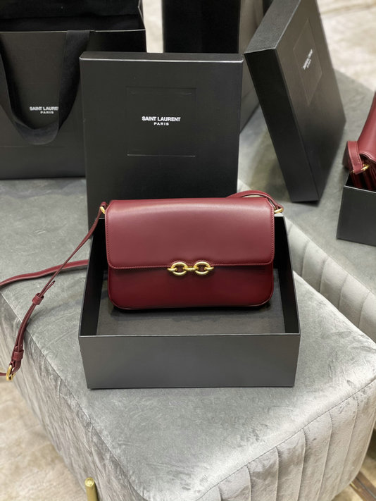 2021 Saint Laurent Le Maillon Satchel in burgundy smooth leather