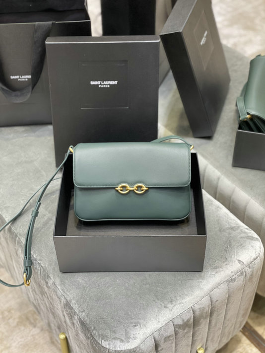 2021 Saint Laurent Le Maillon Satchel in dark green smooth leather