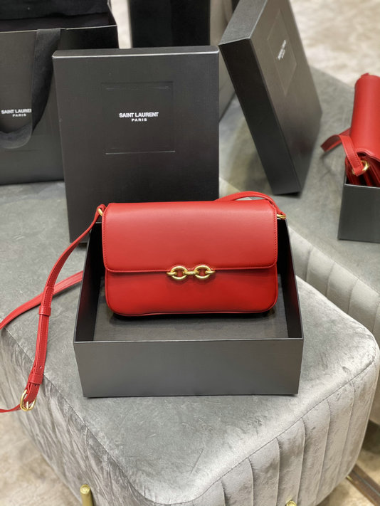 2021 Saint Laurent Le Maillon Satchel in red smooth leather