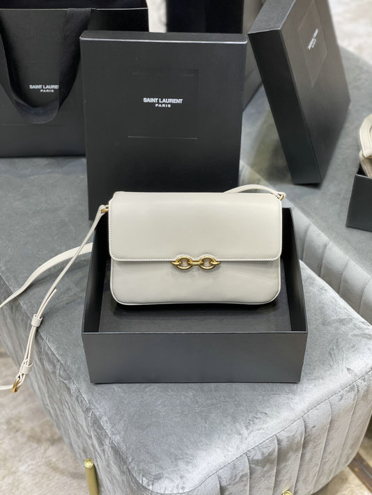 2021 Saint Laurent Le Maillon Satchel in white smooth leather