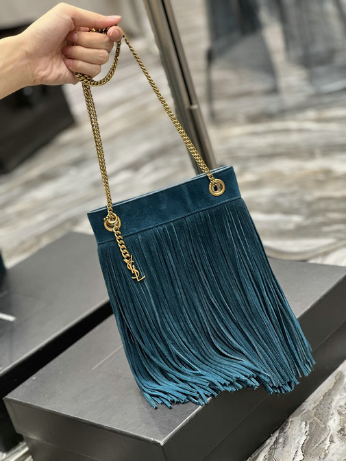 2022 Saint Laurent Grace Small Chain Bag in Sea Turquoise Suede