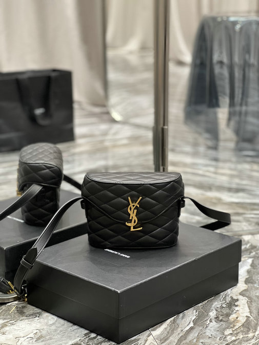 2022 Saint Laurent June Box Bag in black quilted lambskin