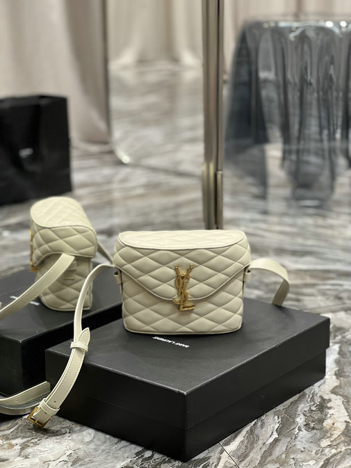 2022 Saint Laurent June Box Bag in white quilted lambskin