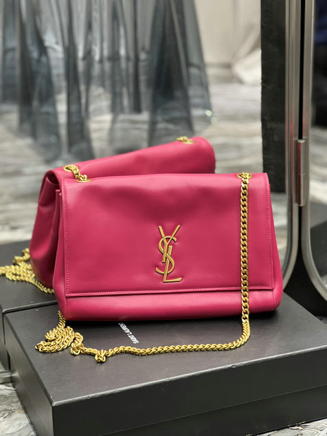 2022 Saint Laurent Kate Medium Reversible Bag in magenta pink suede and smooth leather
