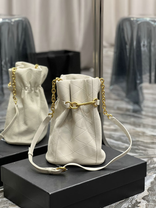 2022 Saint Laurent Le Maillon Hook Bucket Bag in Blanc Vintage Supple Leather