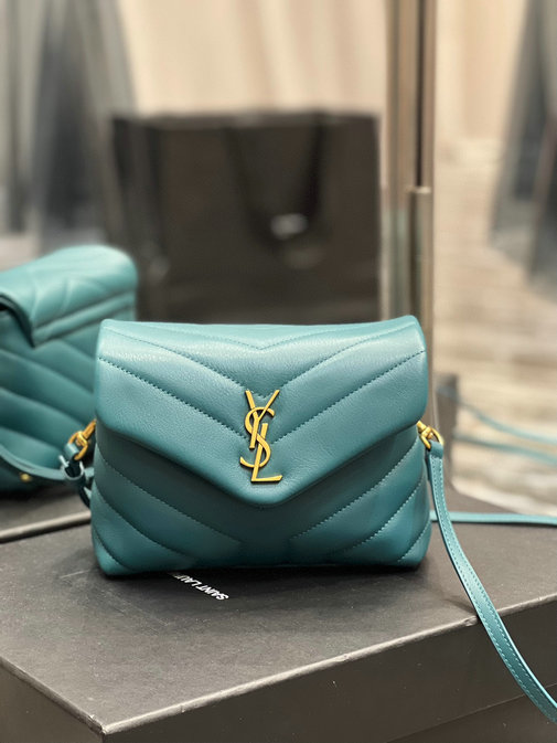 2022 Saint Laurent Loulou Toy Bag in turquoise matelassé "y" leather
