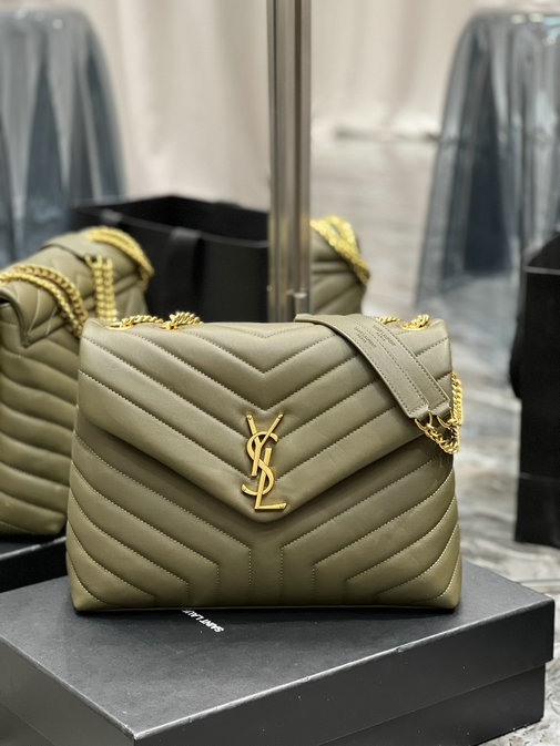 2022 Saint Laurent Loulou Medium Bag in Green Y-quilted Leather