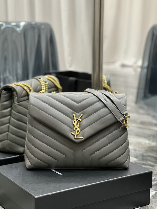 2022 Saint Laurent Loulou Medium Bag in Grey Y-quilted Leather
