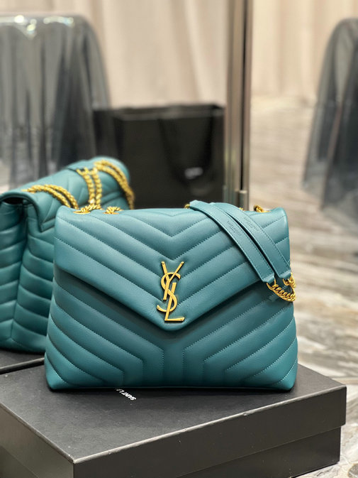 2022 Saint Laurent Loulou Medium Bag in Turquoise Y-quilted Leather