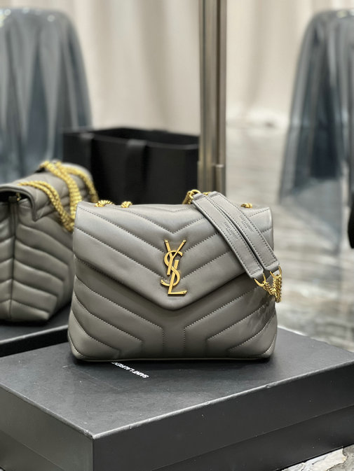 2022 Saint Laurent Loulou Small Bag in Grey Y-quilted Leather