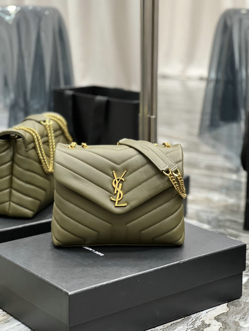 2022 Saint Laurent Loulou Small Bag in Green Y-quilted Leather