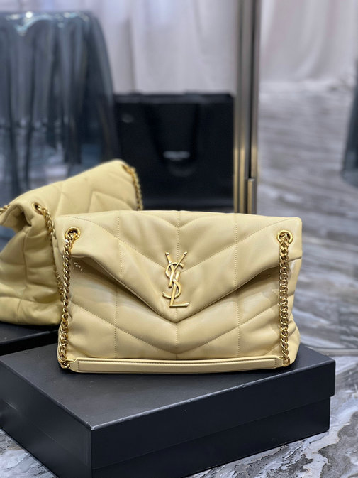 2022 Saint Laurent Loulou Puffer Medium Bag in light vanilla quilted lambskin leather