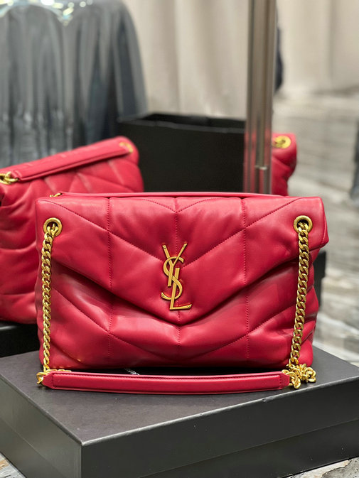 2022 Saint Laurent Loulou Puffer Medium Bag in red quilted lambskin leather
