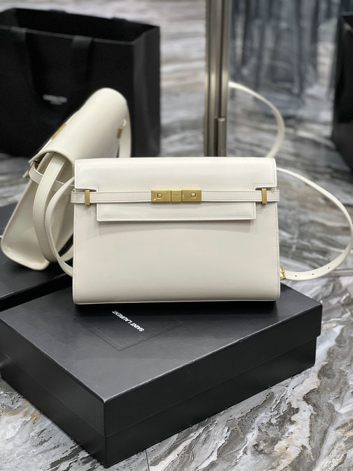 2022 Saint Laurent Manhattan Shoulder Bag in Blanc Vintage Leather
